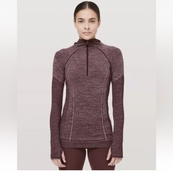 Lululemon Wool Swiftly 1/2 Zip Hoodie Dark Adobe Burgundy Womens Size Small - Picture 1 of 10